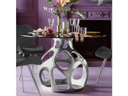Tavolo di design con base scultura in alluminio Volcano Argento di Kare Design