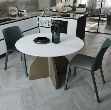 Tavolo rotondo allungabile Wing in ceramica bianco assoluto di Zamagna