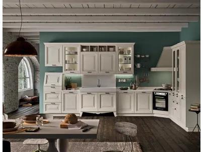 Cucina ad angolo con cappa a vista in legno chiaro Kreola Astra