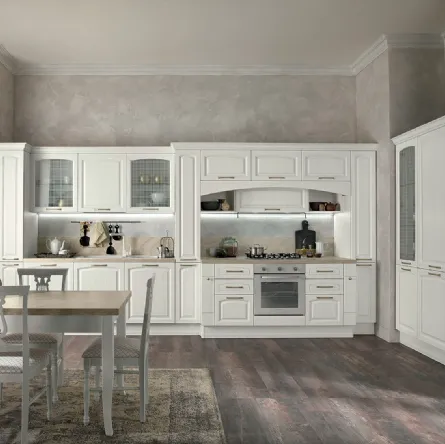 Cucina Classica ad angolo in legno naturale Bianco Mida 02 di Colombini Casa Artec