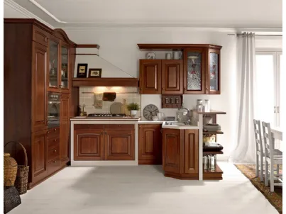 Cucina Classica in muratura ad angolo Ducale 03 in legno massello di Noce di Astra