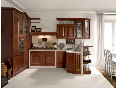 Cucina Classica in muratura ad angolo Ducale 03 in legno massello di Noce di Astra