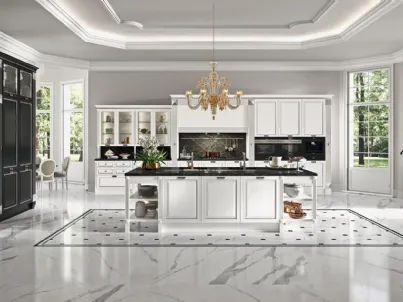 Cucina Classica con isola Elite Pegaso 02 in laccato opaco Bianco di Astra