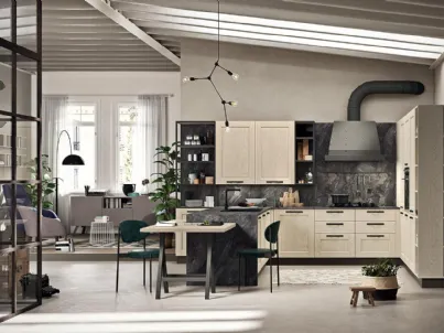 Cucina Classica angolare Epoca 04 in Frassino Panna Fiorentino e laminato effetto Marmo di Astra