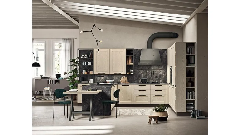 Cucina ad angolo in frassino panna Fiorentino di Astra modello Epoca