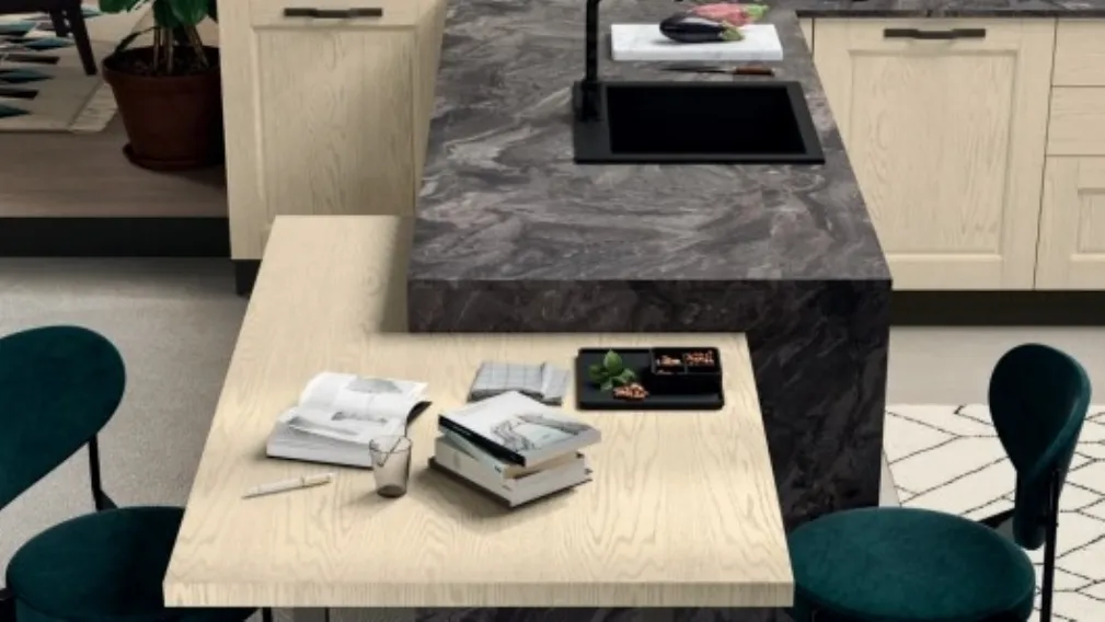 Cucina in legno frassino con top in laminato Hpl Epoca di Astra 