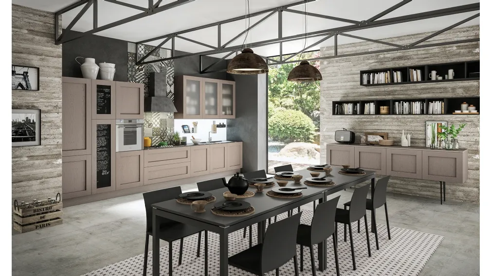 Cucina Classica lineare Licia in Rovere Visone e Vetro Bianco Opaco di Aran