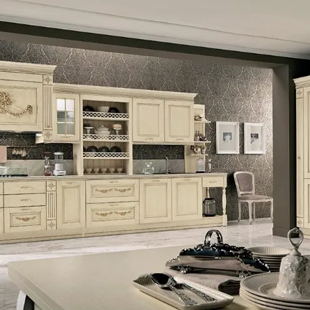 Cucina Classica ad angolo Opera 05 in legno naturale Avorio Gold di Colombini Casa Artec