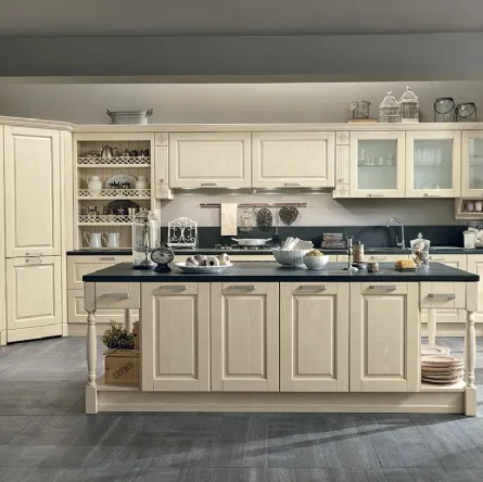 Cucina Classica con isola Opera 02 in legno naturale Avorio di Colombini Casa Artec