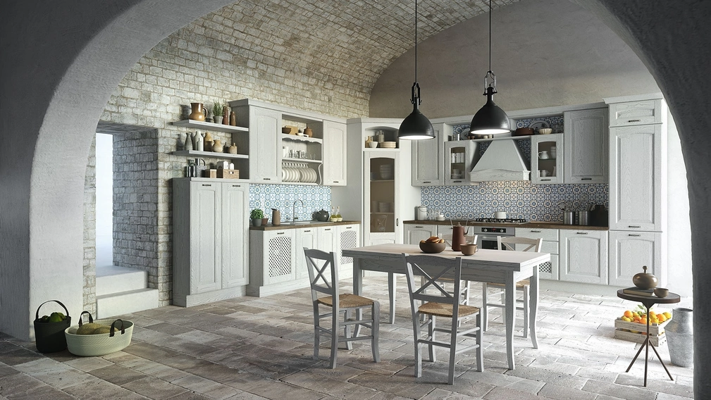 Cucina Classica angolare Trevi in Castagno tinto Bianco ghiaccio di Aran