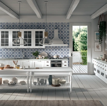 Cucina Classica Ylenia ad angolo in Frassino laccato Bianco di Aran