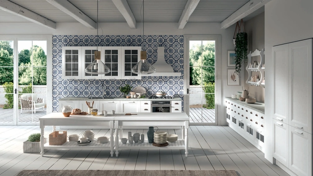 Cucina Classica Ylenia ad angolo in Frassino laccato Bianco di Aran