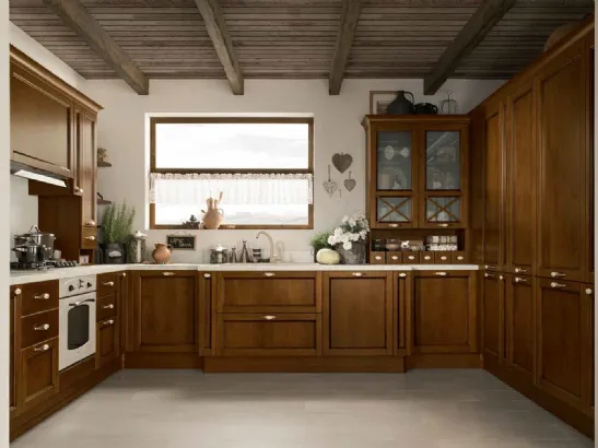 Cucina Classica lineare Telma in Frassino massello laccato Panna patinato di Evo Cucine