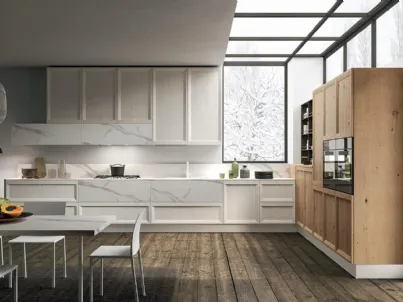 Cucina Design angolare Atelier 03 in Frassino laccato Perla e Rovere Nodato Naturale di Astra