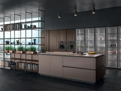 Cucina Design lineare in vetro organico finitura laccato Fango HC08 01 di Astra