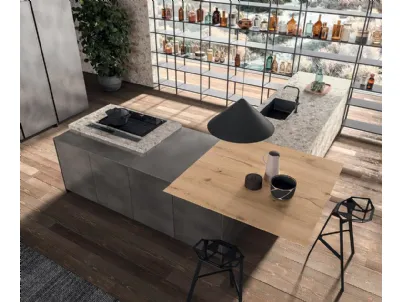 Cucina Design angolare in laccato opaco piombo e laminato con penisola in legno di Rovere nodato HC08 02 di Astra