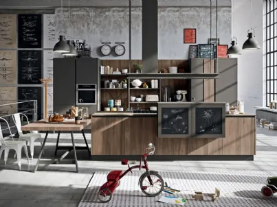 Cucina Design Industrial Kitchen 04 in legno impiallacciato Noce Canaletto Brianza di Astra