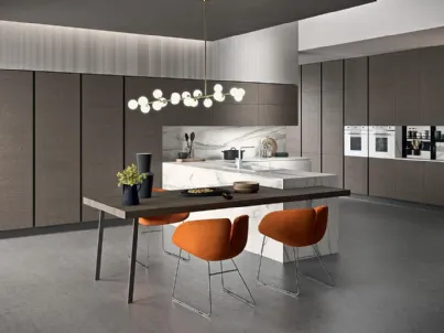 Cucina Design angolare Mood 01 in laminato effetto Marmo e legno verniciato Grafite di Astra