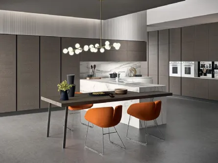 Cucina Design angolare Mood 01 in laminato effetto Marmo e legno verniciato Grafite di Astra