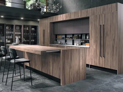 Cucina Design con isola Volare in Legno e Vetro di Aran