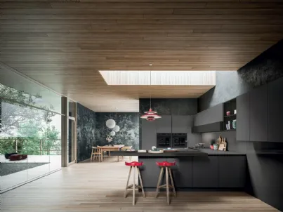 Cucina Design angolare con penisola XXL 01 in laccato Antracite e laminato Fenix Nero  di Astra
