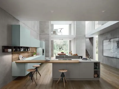 Cucina Design XXL 04 in laccato opaco Londra e vetro organico laccato opaco Blu Giulietta di Astra