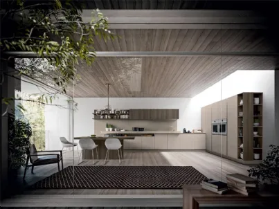 Cucina Design lineare XXL 05 in laccato opaco Creta e Laminato termostrutturato Eucalypto di Astra