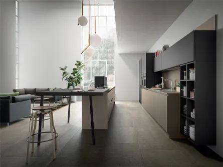 Cucina Design con isola XXL 07 in laccato opaco Ottawa e laminato Fenix Castoro di Astra