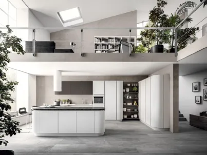 Cucina Design ad angolo XXL 08 in laccato opaco Bianco e Industrial di Astra
