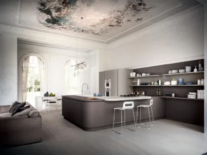 Cucina Design angolare XXL 09 in laccato opaco Cacao e Ferro di Astra
