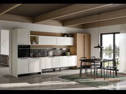 Cucina Moderna lineare Clio Composizione 05 in Pet bianco e laminato rovere di Prima Cucine