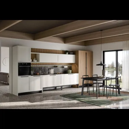 Cucina Moderna lineare Clio Composizione 05 in Pet bianco e laminato rovere di Prima Cucine