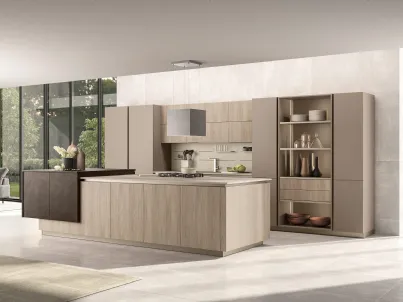 Cucina Moderna con isola Lungomare 06 in nobilitato Noce Beige e Peltro e Pet Visone di Colombini Casa Artec