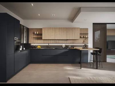 Cucina Moderna angolare con penisola Domino Composizione 08 di Prima Cucine