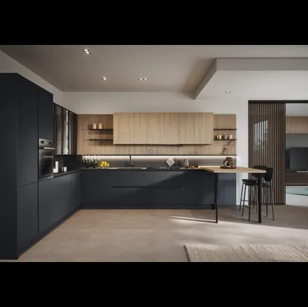 Cucina Moderna angolare con penisola Domino Composizione 08 di Prima Cucine