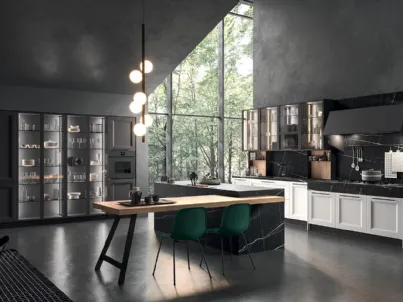Cucina Moderna lineare Ego 02 in laminato Bianco e laccato Efeso con top effetto marmo di Astra