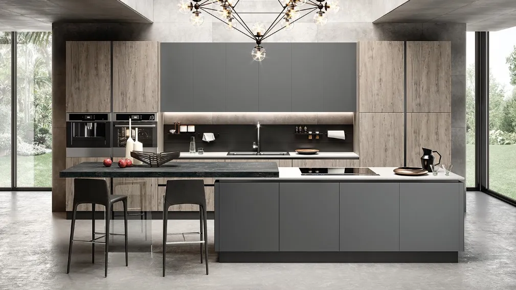 Cucina Moderne con isola Eos in legno laccato di Evo Cucine