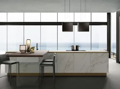 Cucina Moderna con isola Eos in GresTerra e Gres White Marble di Evo Cucine