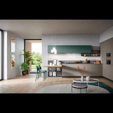 Cucina Moderna angolare con penisola Fly Composizione 03 di Prima Cucine