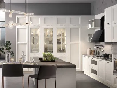 Cucina Moderna con isola Gea in Frassino finitura Bianco di Evo Cucine