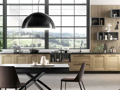 Cucina Moderna ad angolo Gea in Frassino finitura Rovere naturale e Grigio Fumo di Evo Cucine