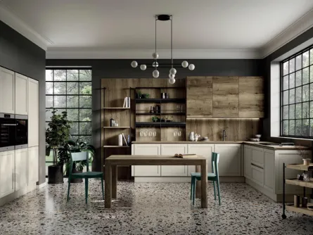 Cucina Moderna angolare Giglio Piana DM0742 in finitura laccato calce opaco e Rovere tabacco di Imab