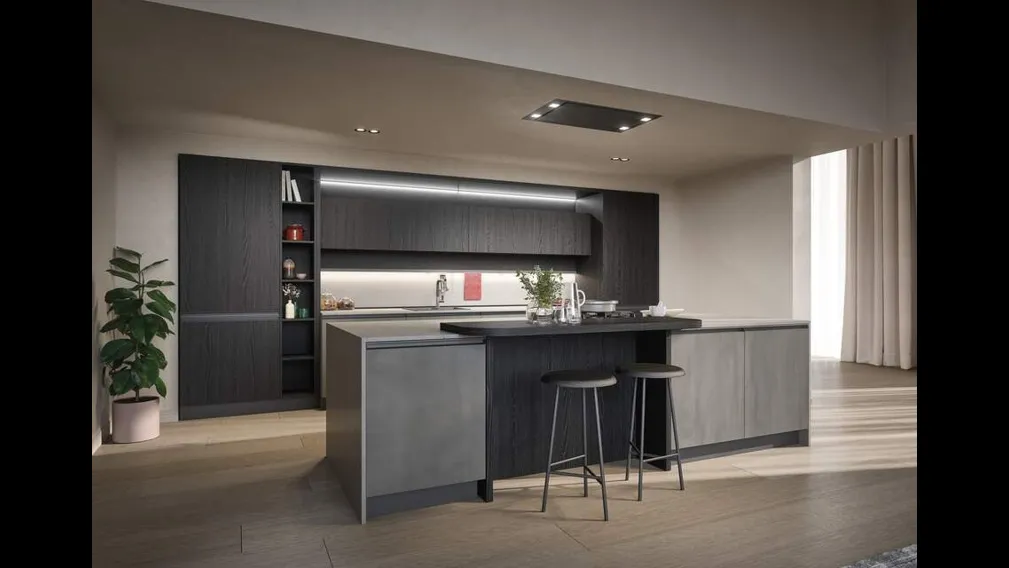 Cucina Moderna con isola Hera Composizione 04 in melaminico e laminato di Prima Cucine