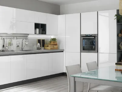 Cucina Moderna angolare Korinna in melaminico finitura Bianco lucido di Evo Cucine