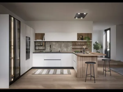 Cucina Moderna laccata lucida con penisola Luce Composizione 01 di Prima Cucine