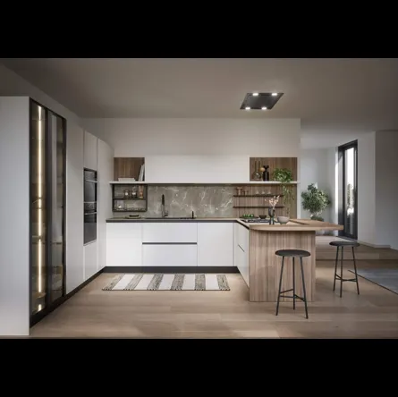 Cucina Moderna laccata lucida con penisola Luce Composizione 01 di Prima Cucine
