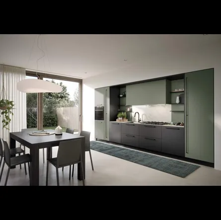 Cucina Moderna lineare laccata opaca Luce Composizione 02 di Prima Cucine