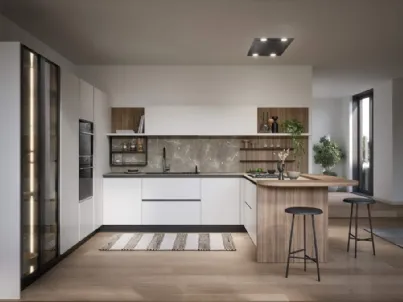 Cucina Moderna con penisola Luce Composizione 01 di Prima Cucine