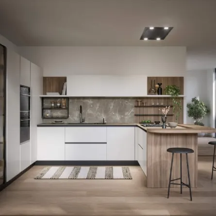 Cucina Moderna con penisola Luce Composizione 01 di Prima Cucine
