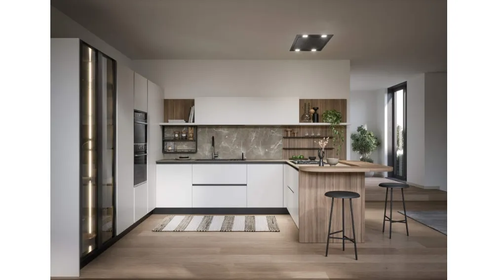 Cucina Moderna con penisola Luce Composizione 01 di Prima Cucine
